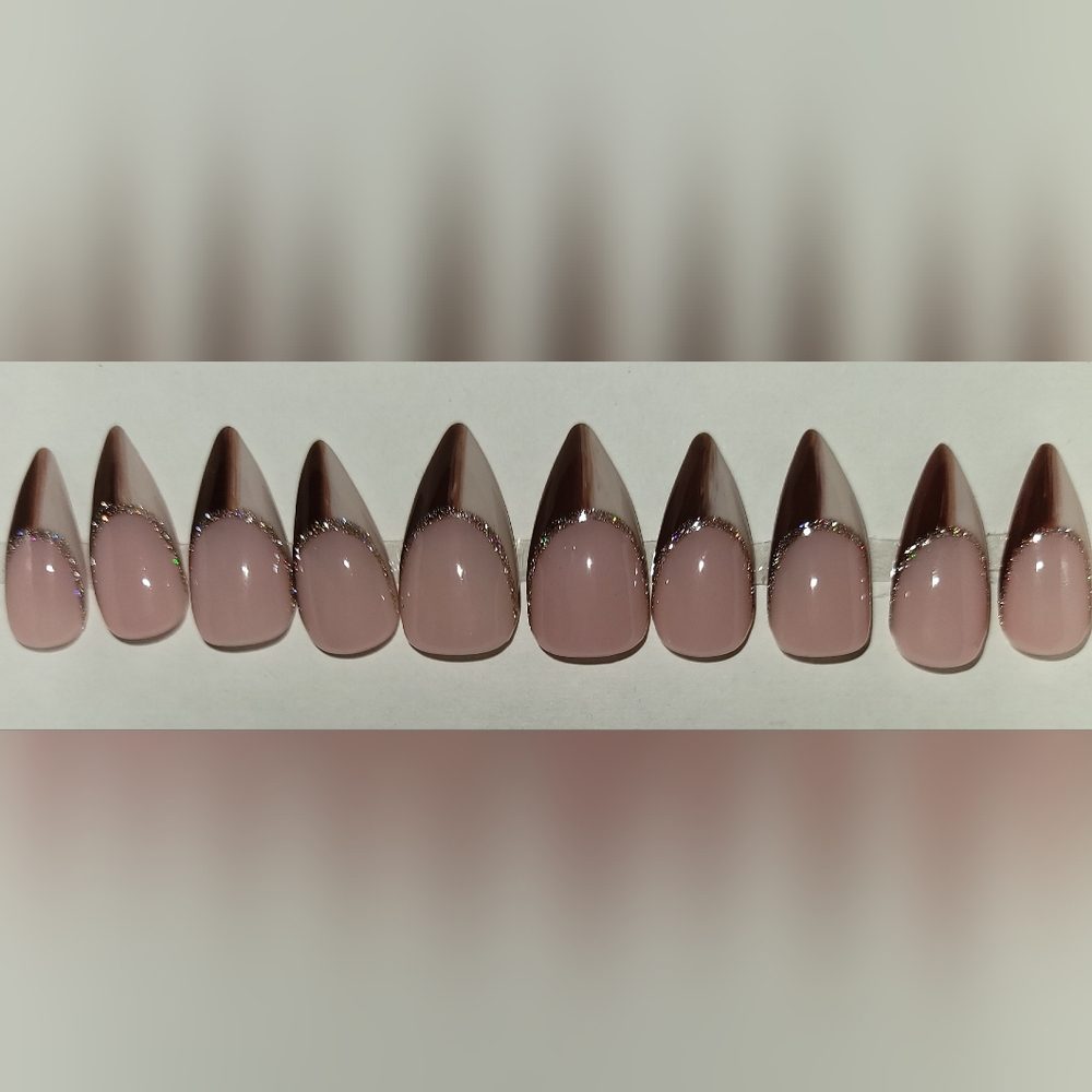 Espresso Reusable Press On Nails - Size: L/Medium Length Stiletto